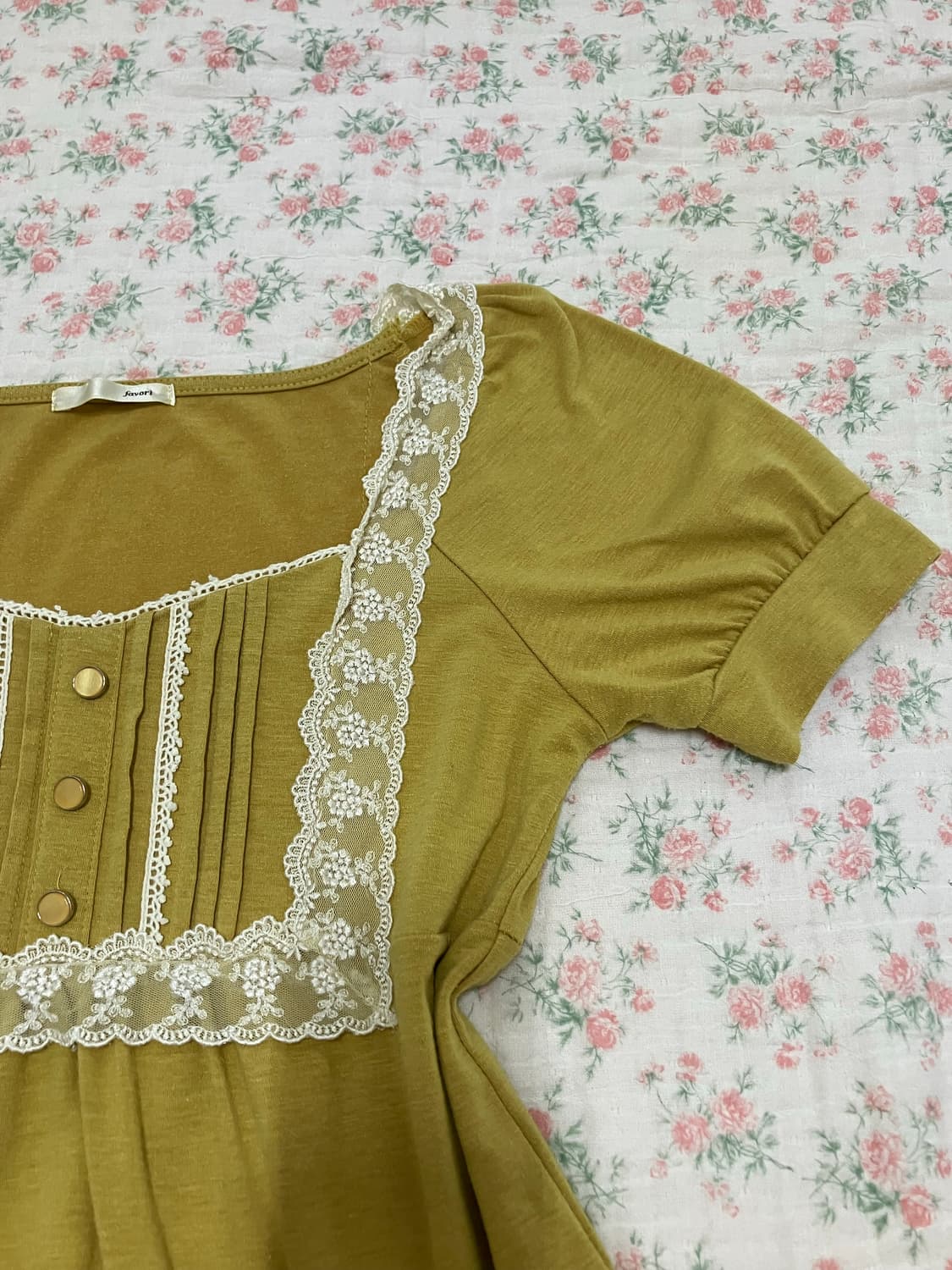 빈티지 옐로우 레이스 블라우스 1108 모리걸 y2k 스트릿 갸루 펑키  상품이미지6