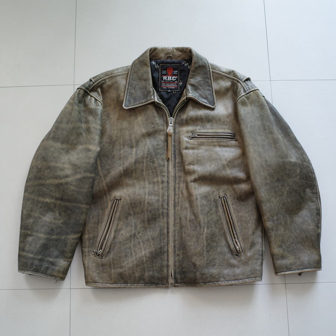 90s RBC 빈티지 가죽 라이더 스포츠 자켓 브라운 XL 상품이미지1