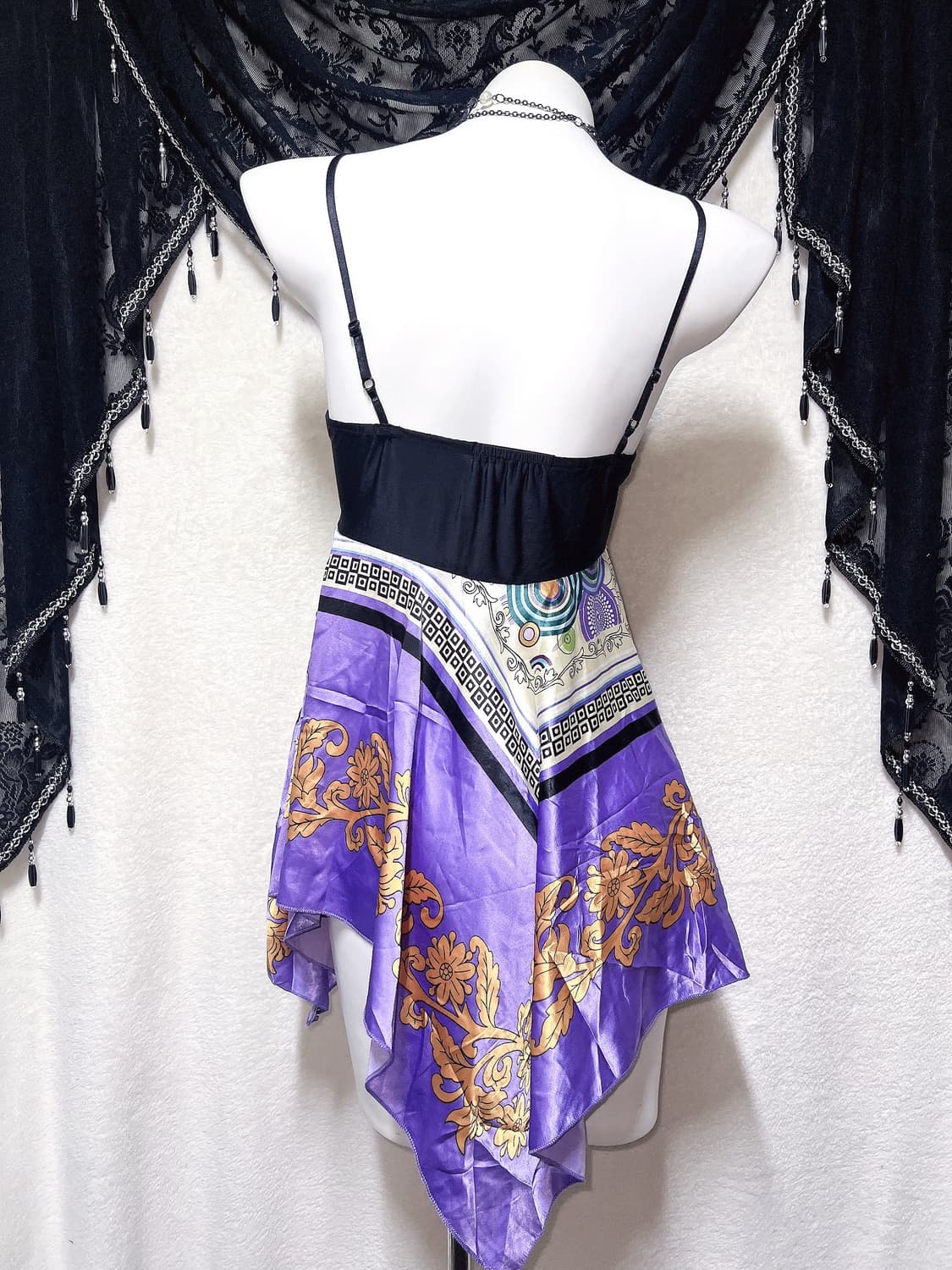 오리엔탈 오네갸루 페어리 패턴 페이즐리 리본 슬리브리스 나시 미니원피스 상품이미지7