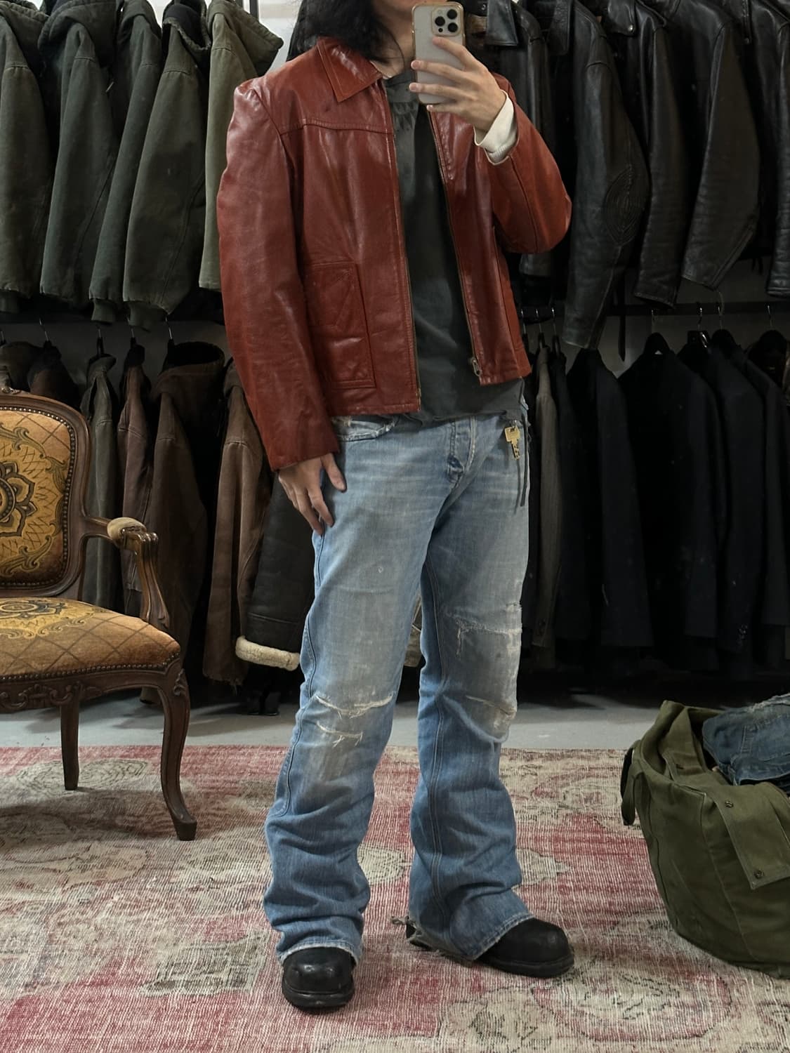 70's 빈티지 크롭 레더 자켓 히피 자켓 상품이미지2