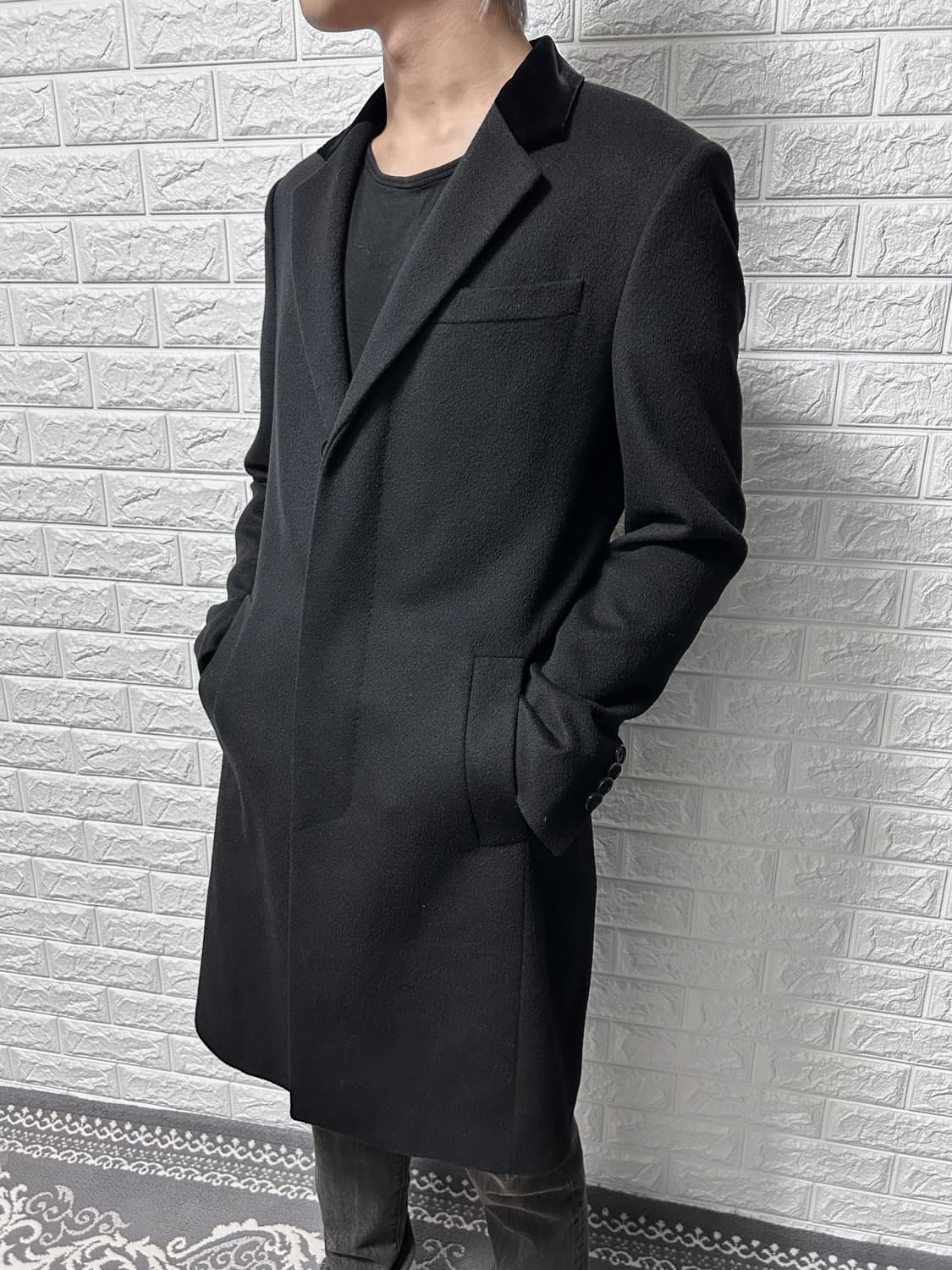시스템 벨벳 카라 캐시미어 울 코트 상품이미지2