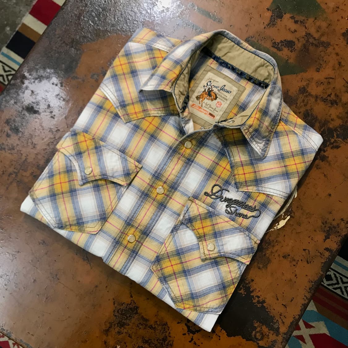 빈티지 옐로 톤 체크 코튼 웨스턴 셔츠 남성 102 여성 프리사이즈 상품이미지1