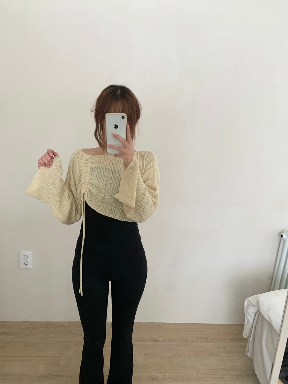 페미닌 여리핏 옐로우 셔링 크롭 니트 비치룩 호캉스룩  상품이미지3