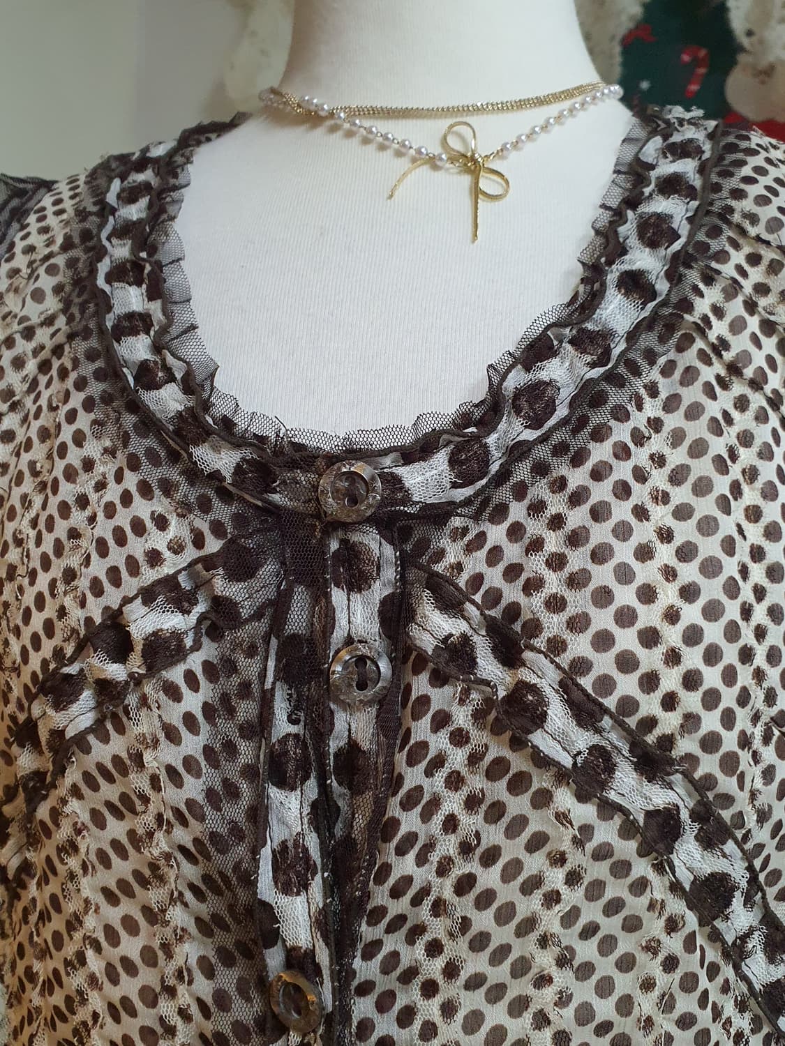 [갸루] 빈티지 도트 무늬 민소매 원피스 상품이미지3