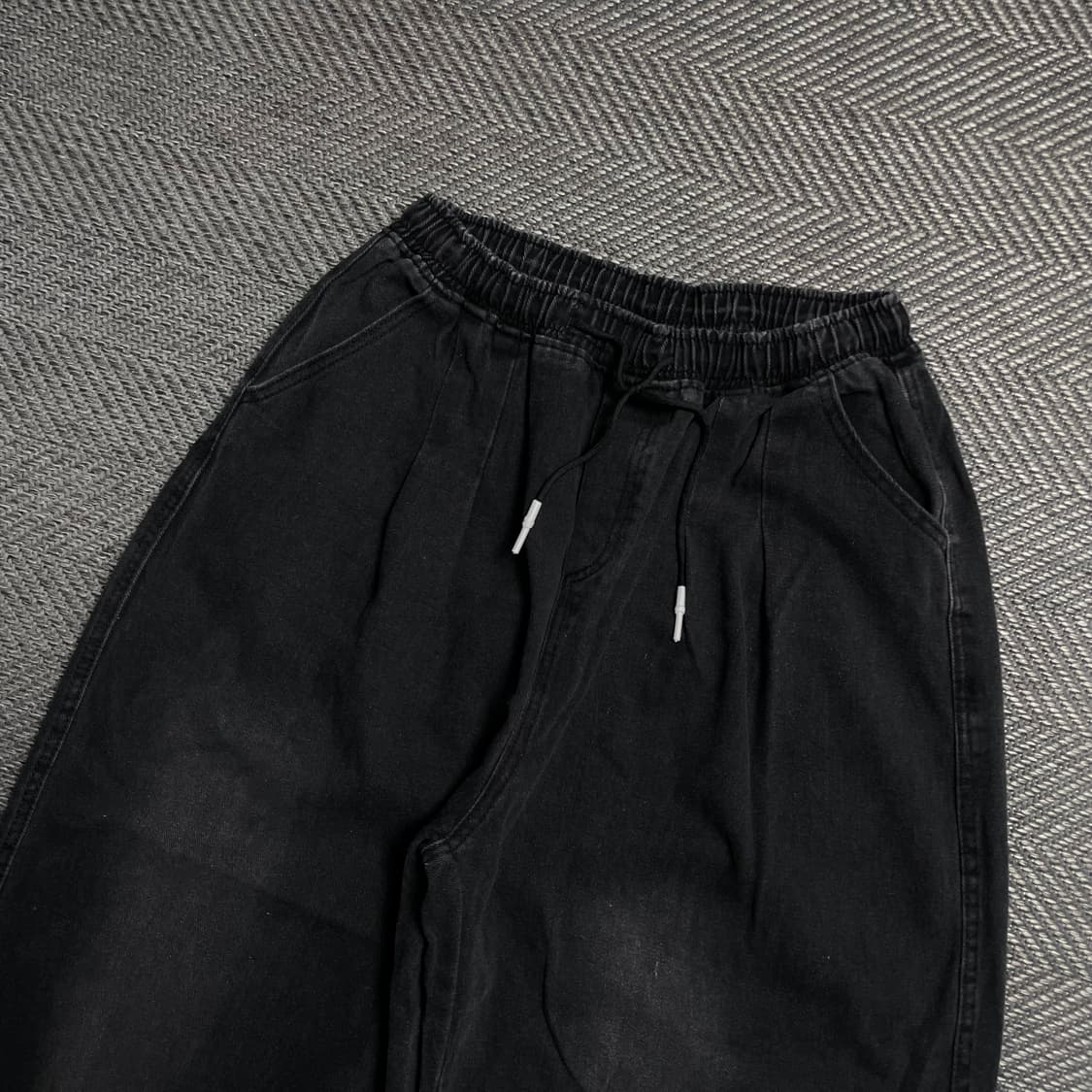 빈티지 흑청 투 턱 와이드 벌룬핏 밴딩 팬츠 y 5278 상품이미지3