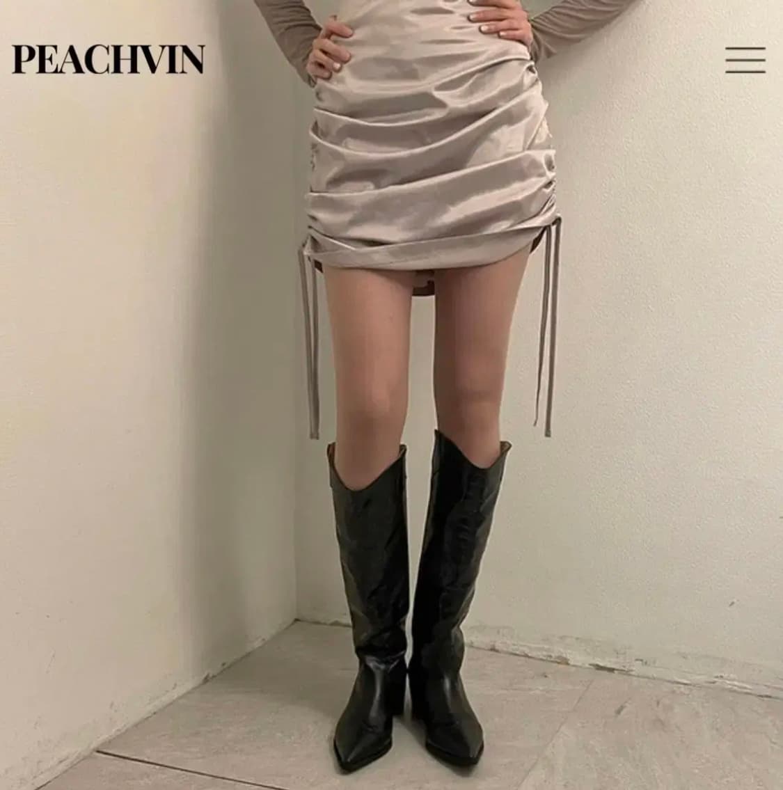 새틴 셔링 원피스 샴베인 베이지 Satin shirring dress 상품이미지3