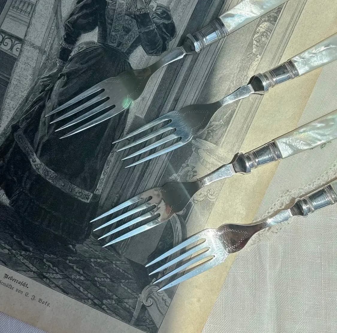 앤틱 실버플레이트 마더오브펄 자개 디저트포크 상품이미지3