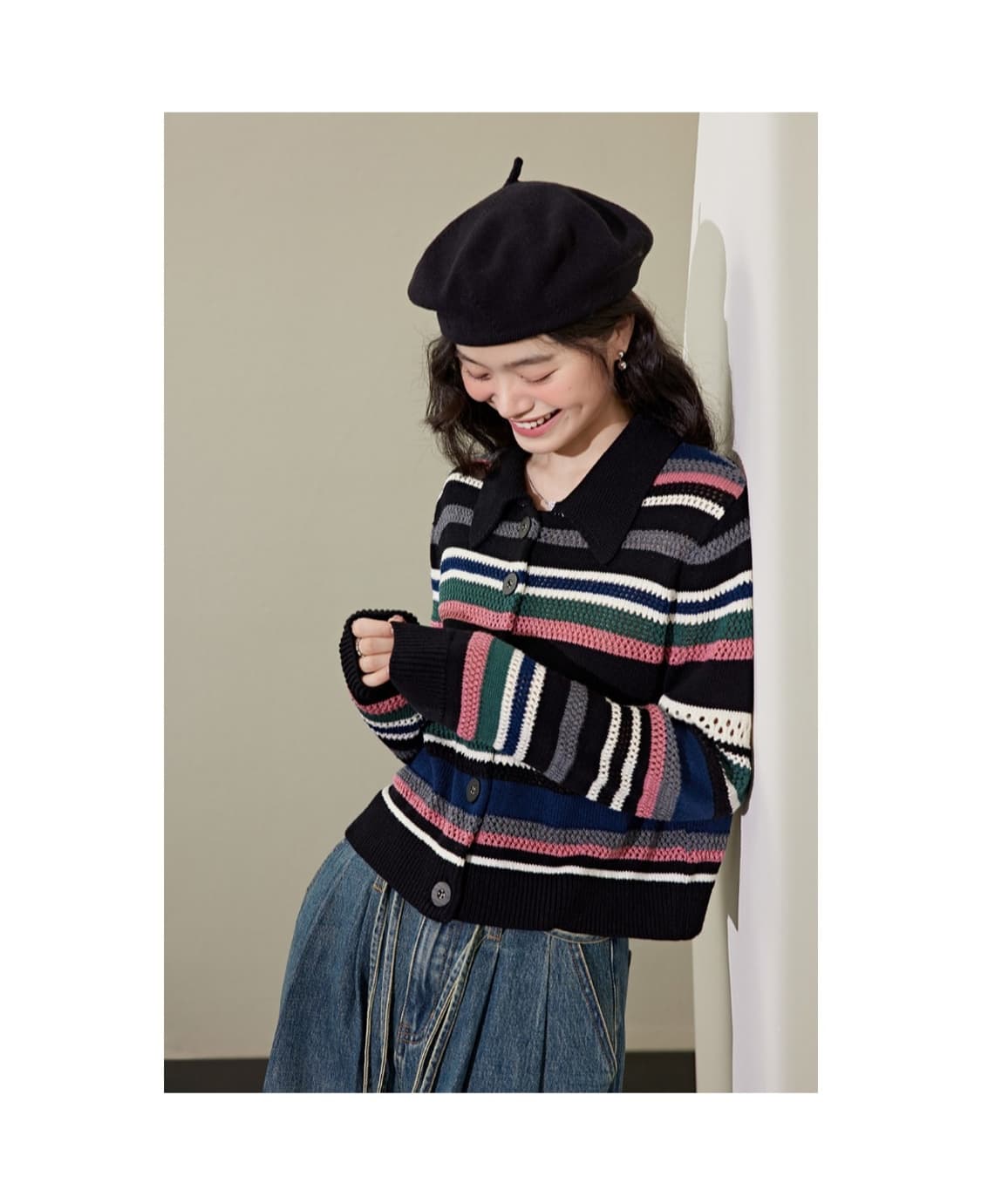 KUOSE 스트라이프 니트 가디건 M 상품이미지1