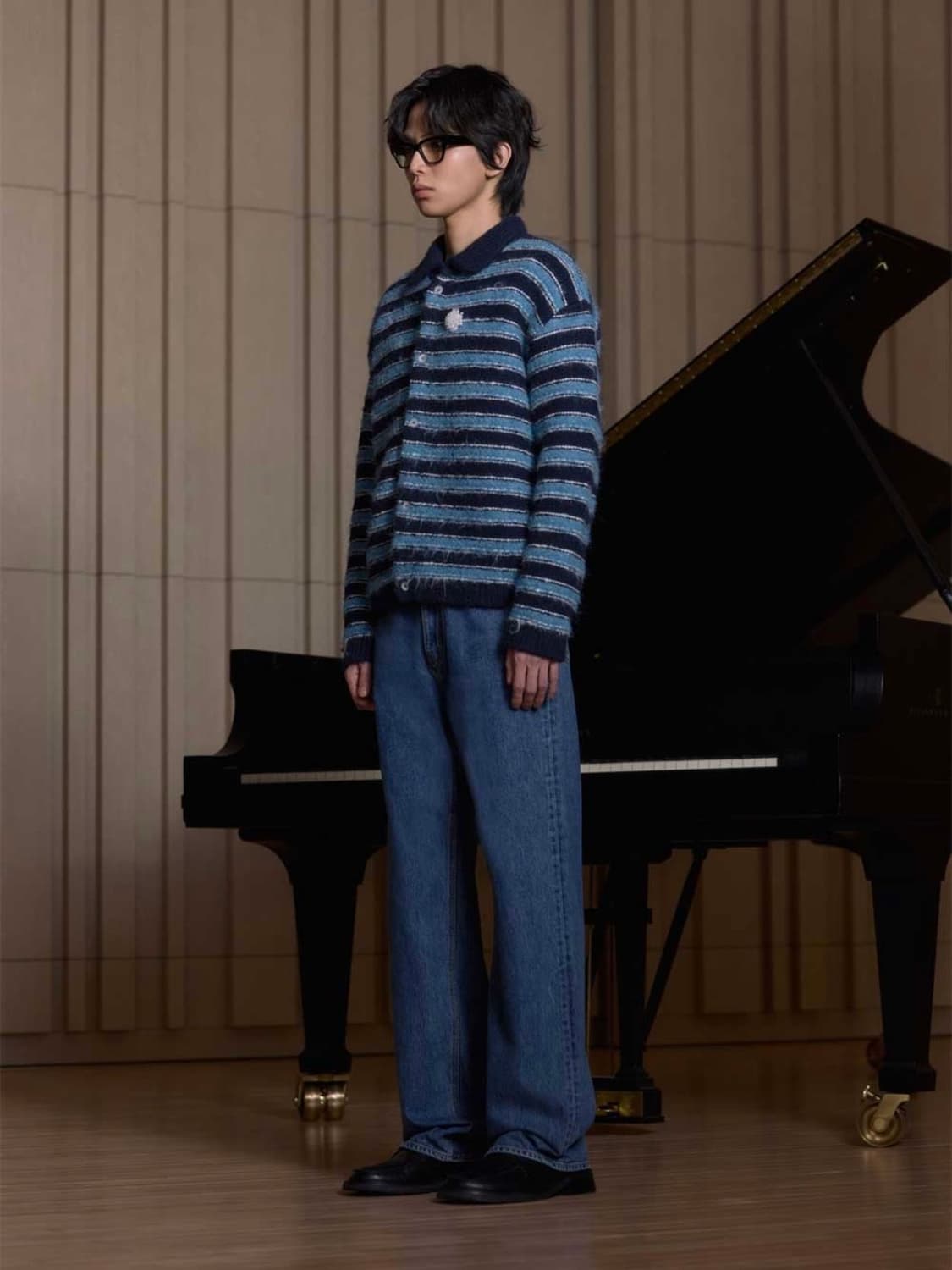 [M] STU 스트라이프 헤어리 카라 가디건 상품이미지3