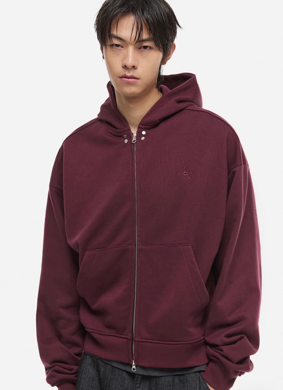 [L] DNSR 크롭 후드 집업 버건디 상품이미지1