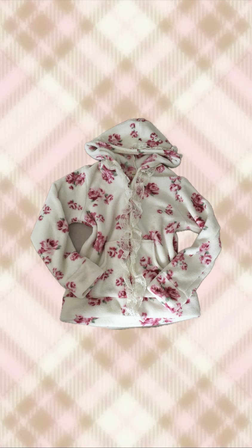 플로럴 꽃 레이스 후드집업 라떼 히메 갸루 러블리 로걀 빈티지 슈가돌 상품이미지1