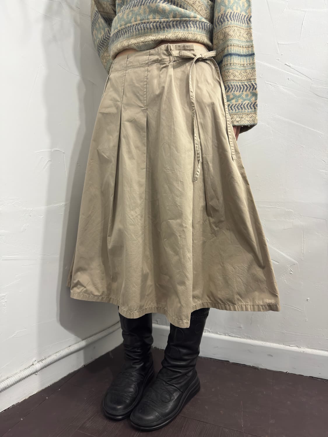 humanwomen beige pleats wrap skirt 상품이미지1