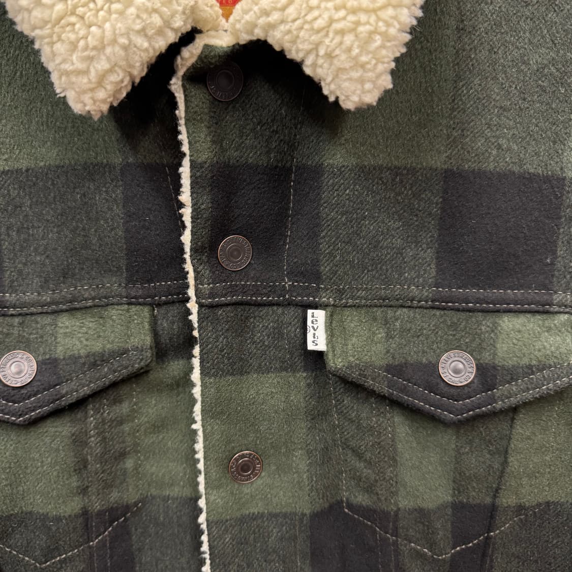 리바이스 타입 3 프리미엄 체크 쉐르파 트러커 자켓 그린 상품이미지5
