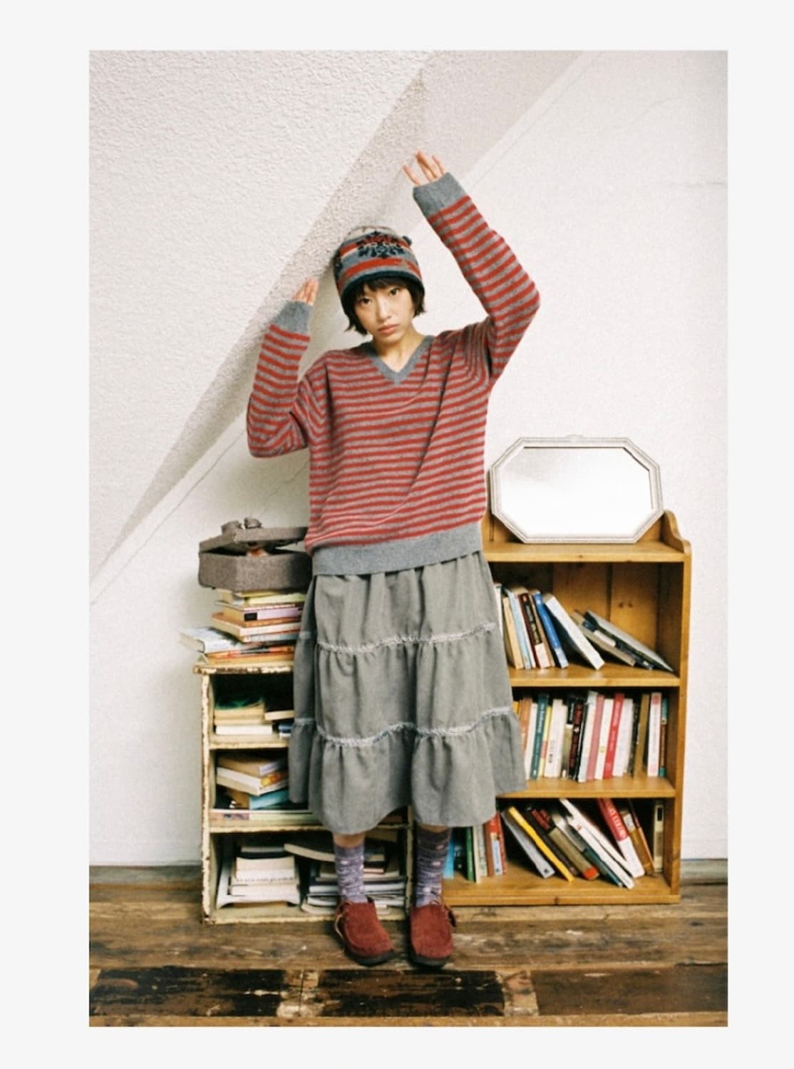 aeae - check midi tiered skirt (brown) 상품이미지4