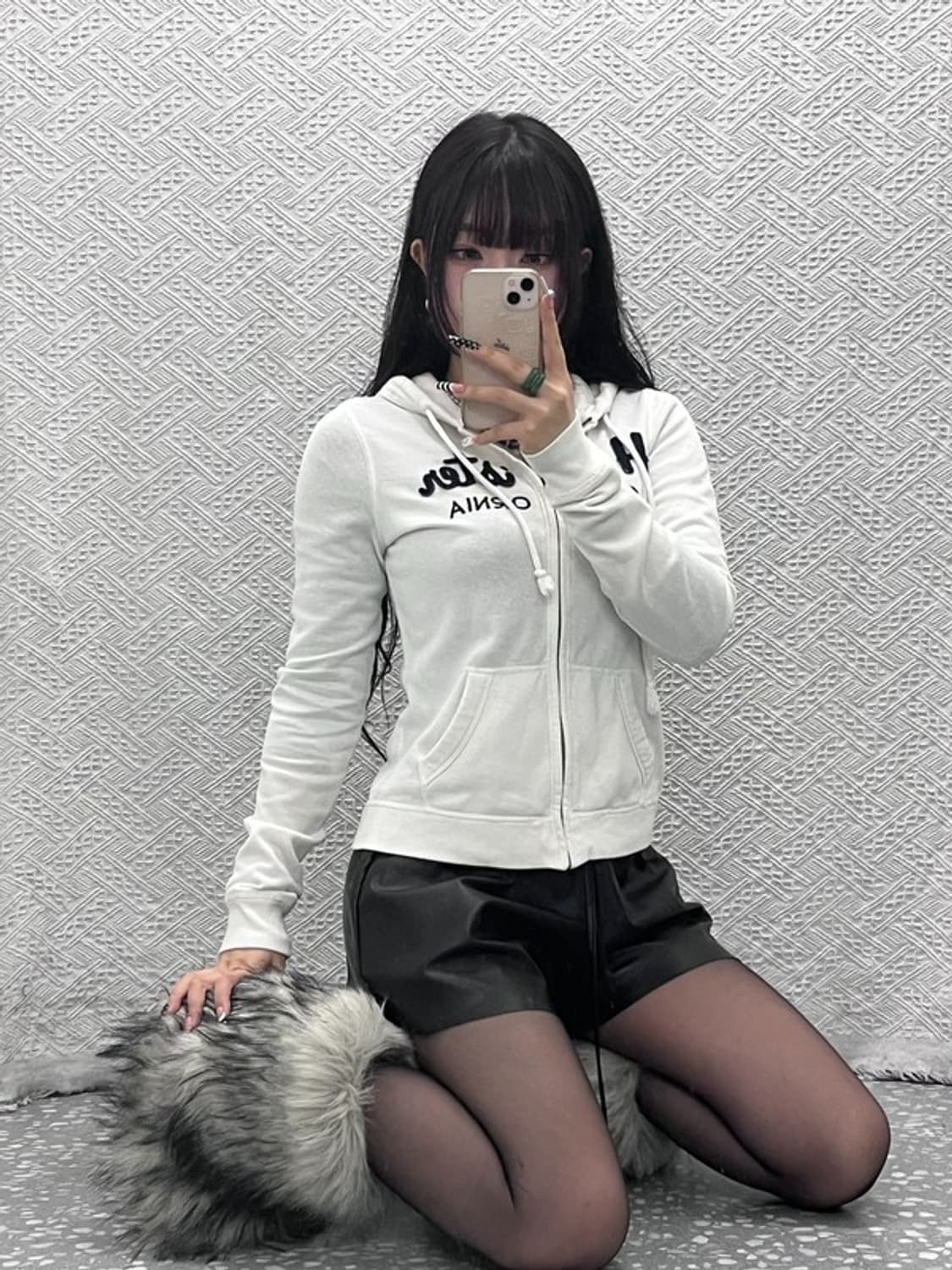 홀리스터 Y2K 대장급 딱붙핏 화이트크림 후드집업 S C10185 상품이미지2