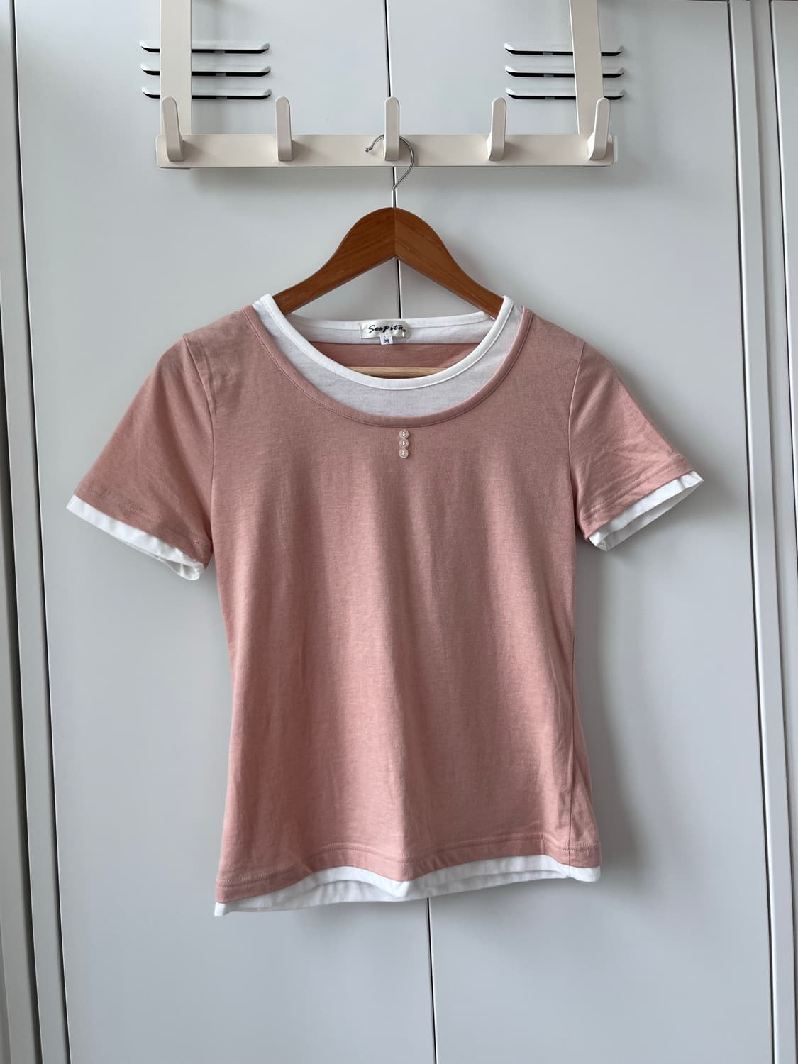 Sorgita 분홍 레이어드 단추 반팔티 상품이미지3