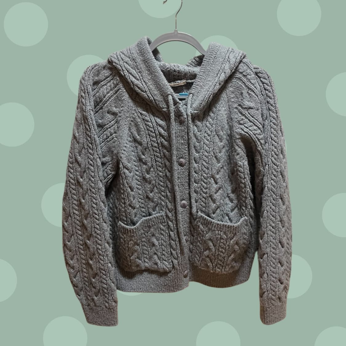 리리수 케이블 니트 그레이 후드 가디건 상품이미지2