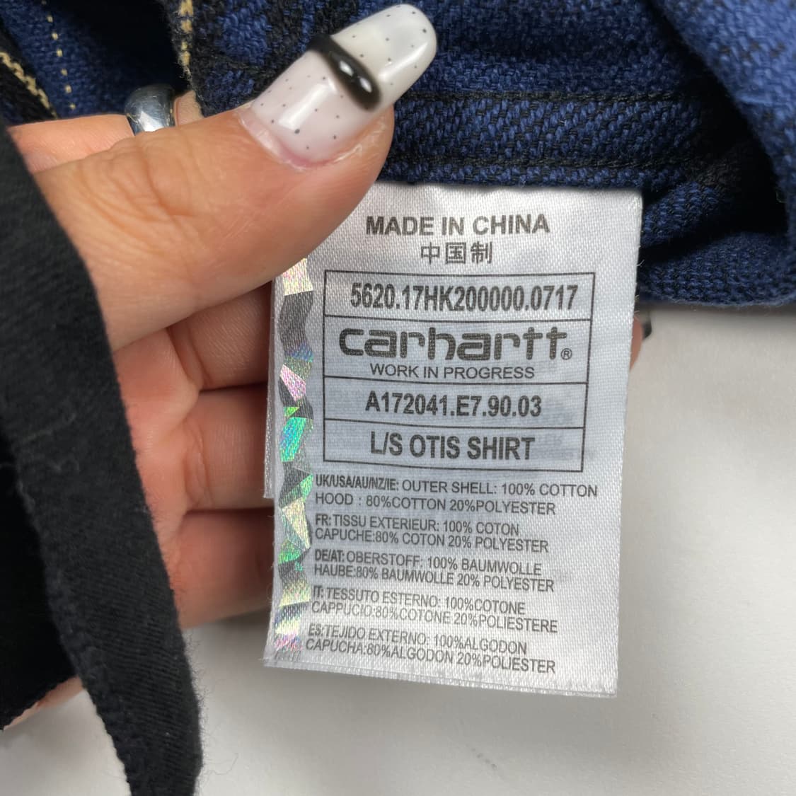 칼하트 블루 그레이 체크 후드 셔츠 상품이미지5