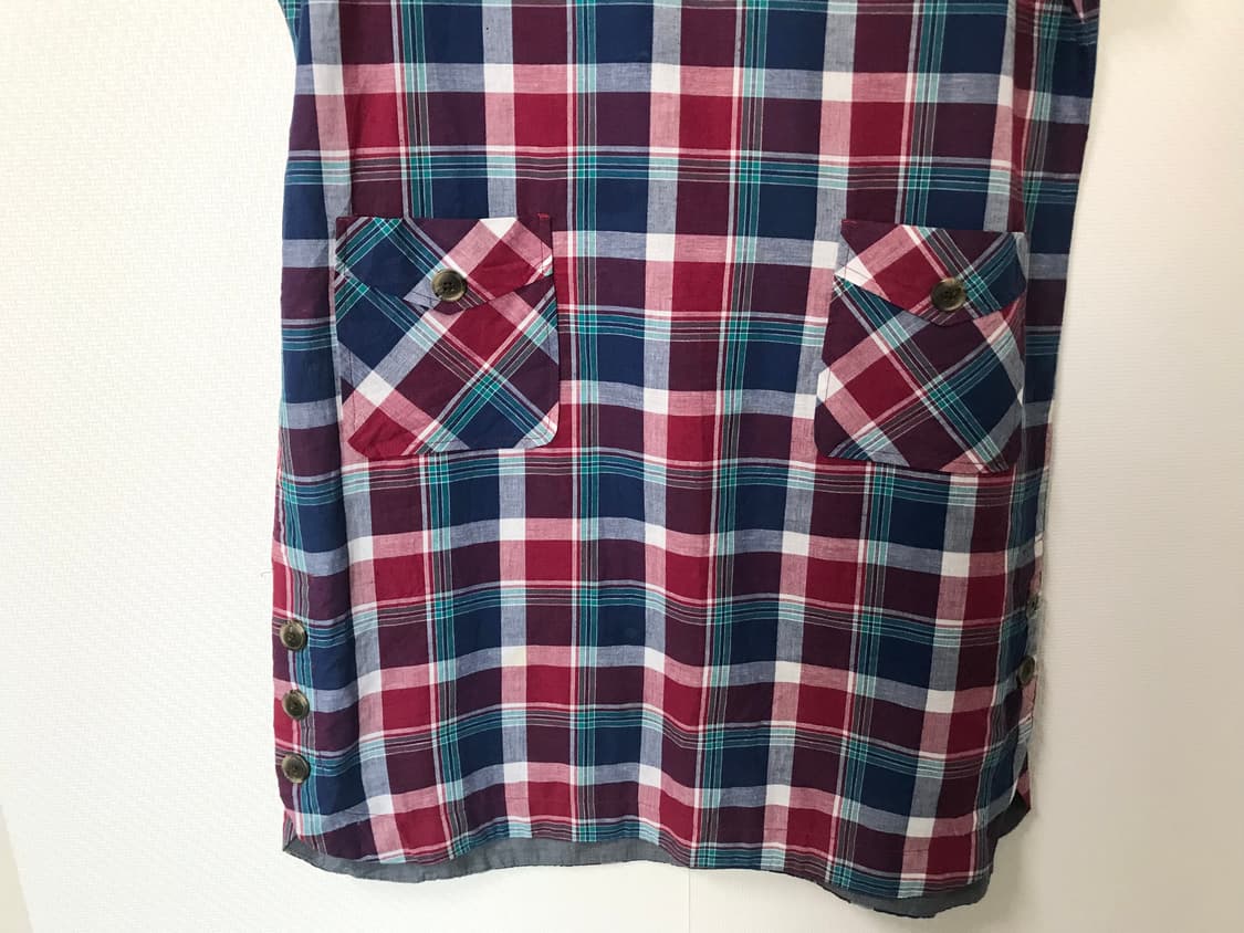 vintage check wood button pocket dress 상품이미지5