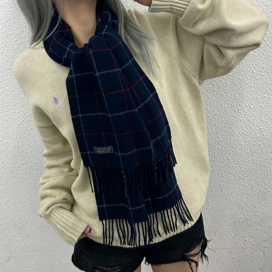 버버리 캐시미어 네이비 머플러 상품이미지2