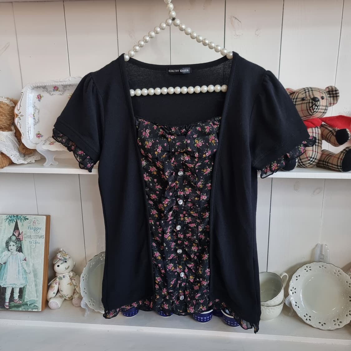 헬시카렌 리본 플라워 레이어드 반팔 상품이미지2