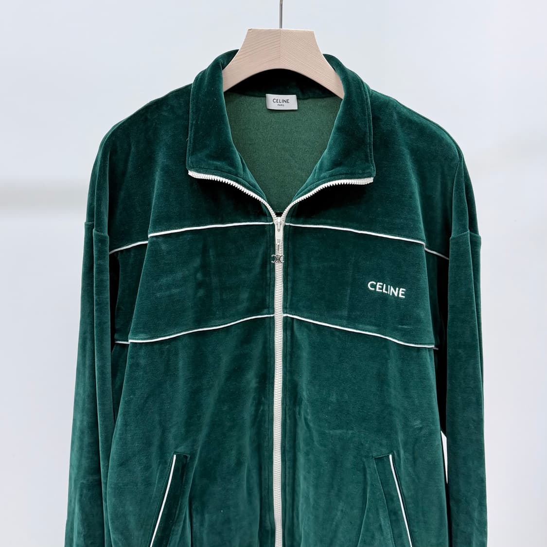 [S+급/XL] 셀린느 벨벳 트레이닝 자켓 집업 그린 상품이미지3