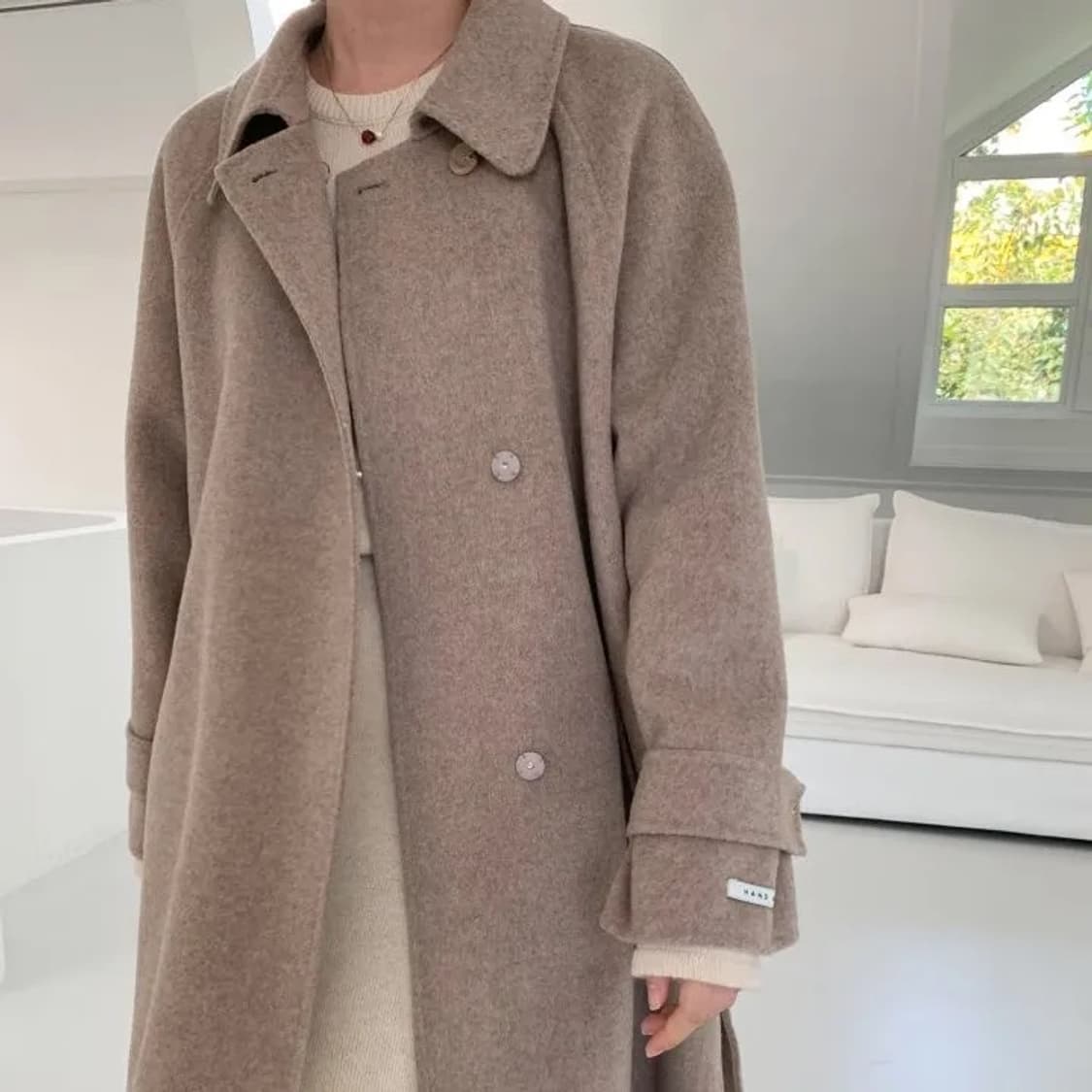 오트밀 울90핸드메이드코트 상품이미지10