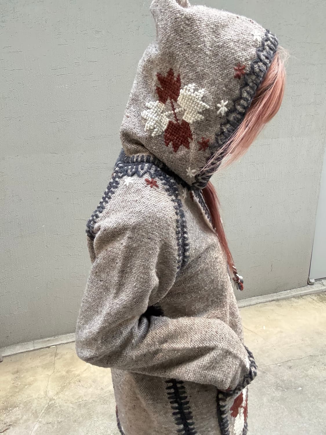 모리 하구미 단풍 스티치 울 니트 후드집업 상품이미지4