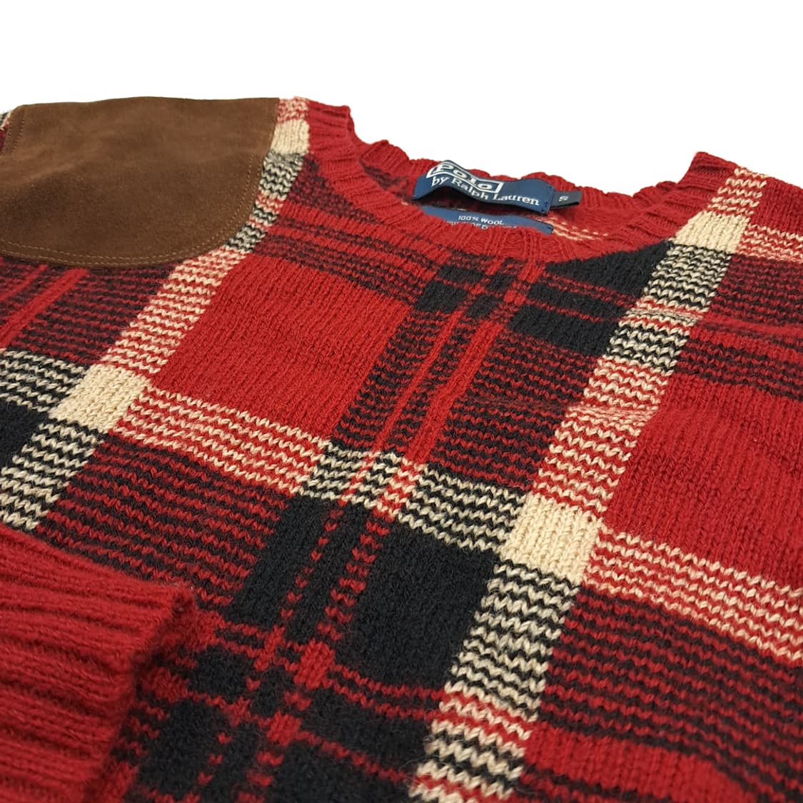 CN935 S 폴로 랄프로렌 클래식 체크 엘보패치 긴팔 울 니트 스웨터 상품이미지4