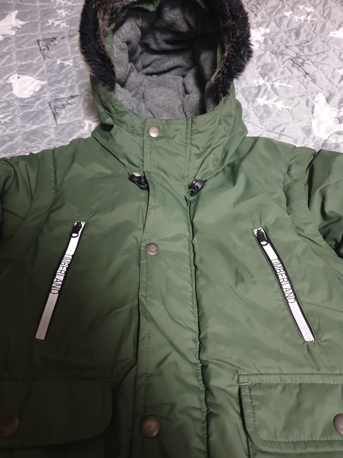 팀버랜드 키즈 안감기모 퍼 후드 패딩 카키 (138) 상품이미지2