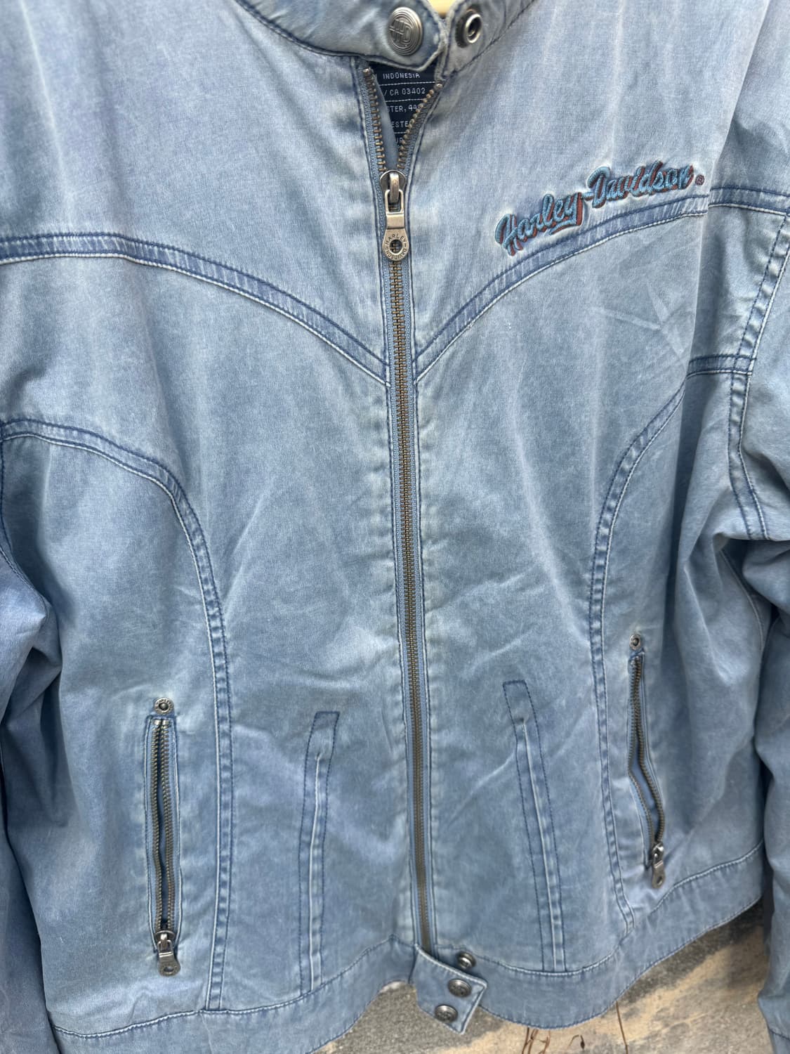 할리데이비슨 빈티지 폴리 코튼 워싱 데님 자수 라이더 자켓 상품이미지5