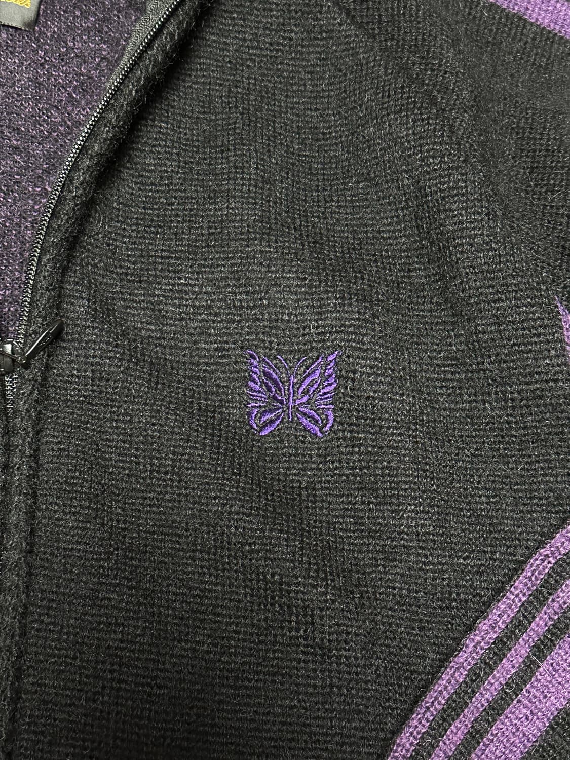 [L]빔즈 니들스 모헤어 니트집업 퍼플블랙 상품이미지3