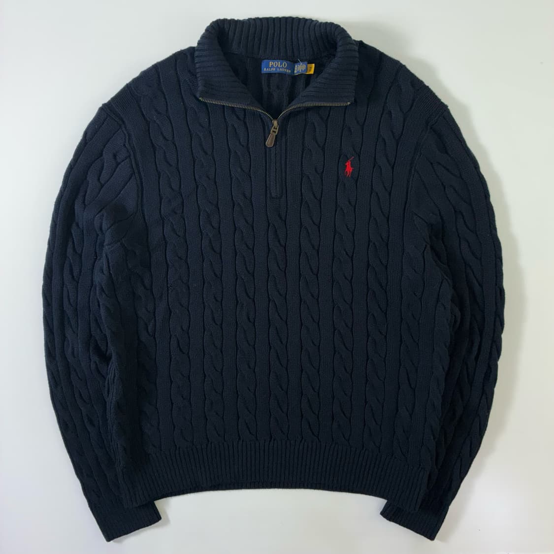 Polo  폴로 랄프로렌 자수 코튼 네이비 꽈배기 반집업 니트  상품이미지1