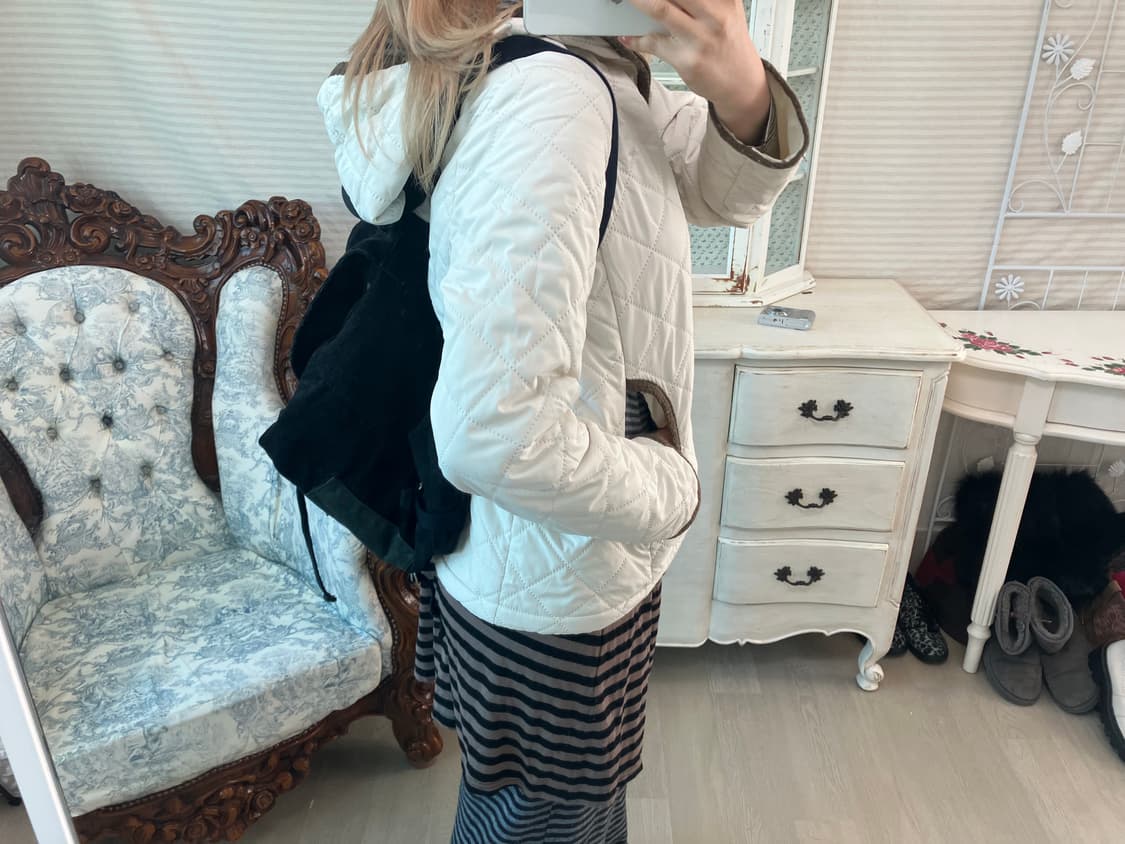 일본빈티지 아이보리 모리 누빔 스트라이프 경량패딩 상품이미지5