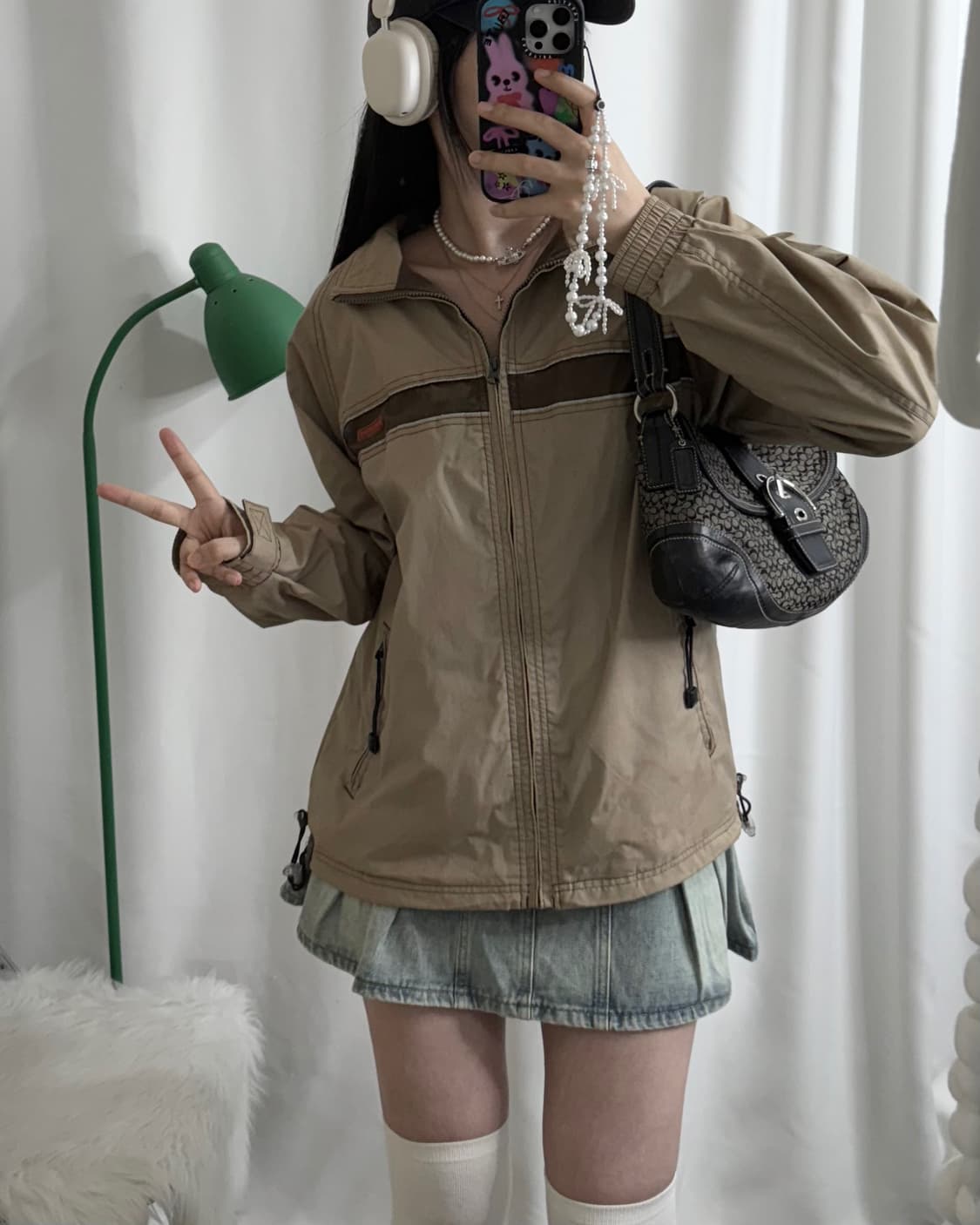 카멜 브라운 오버핏 후드 바람막이 상품이미지1