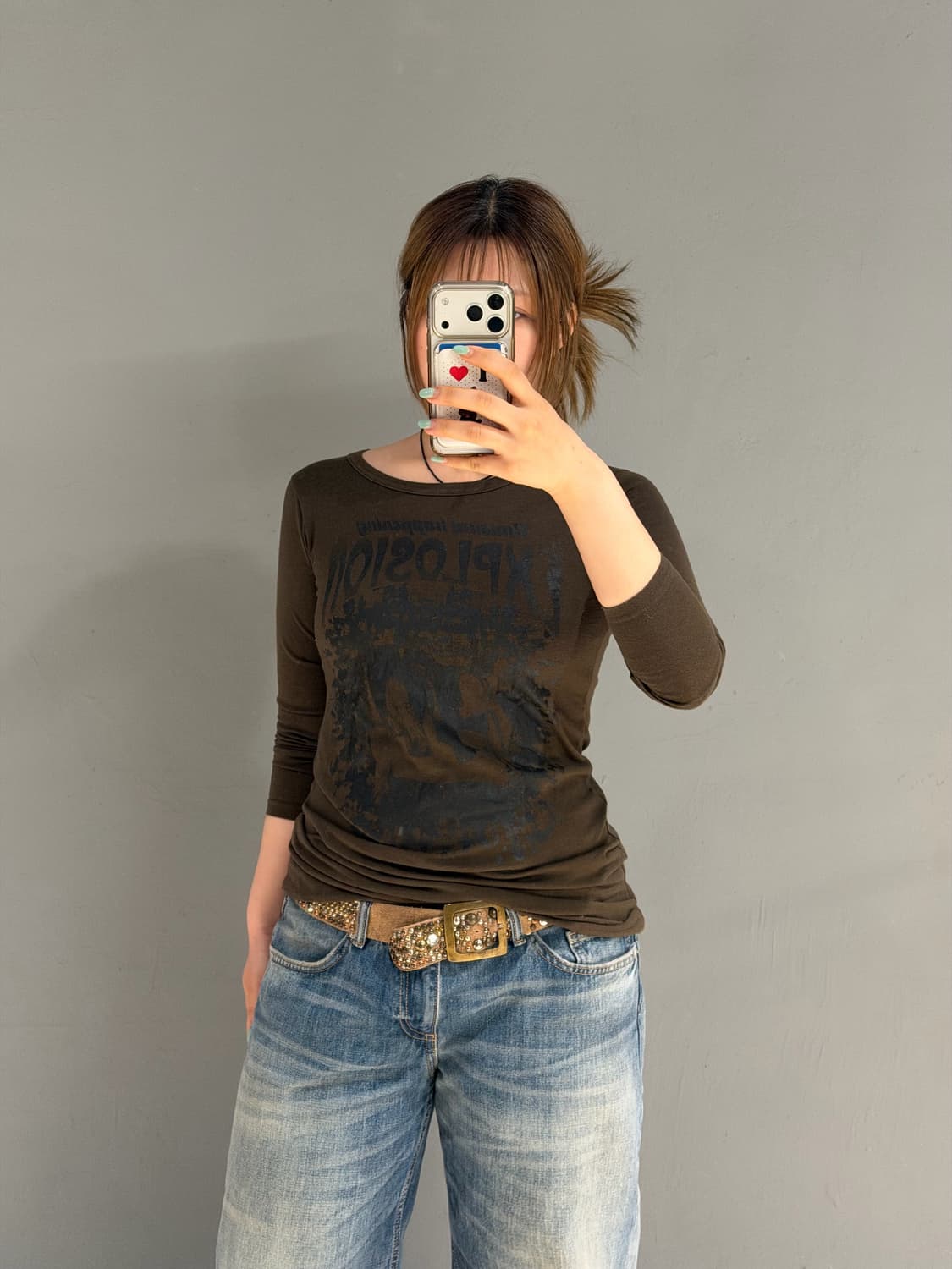 khaki brown printing detail top 상품이미지2