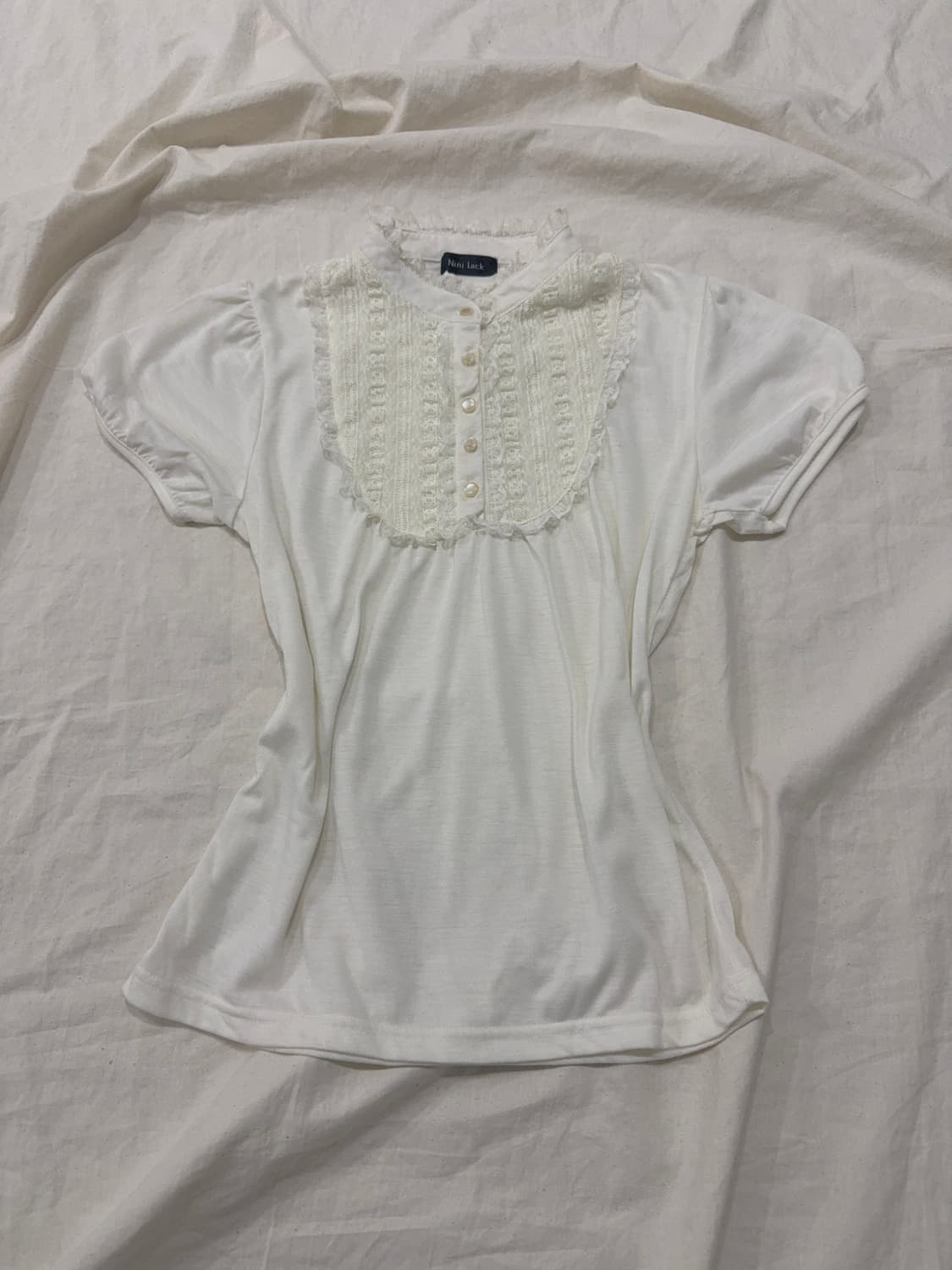 아이보리 공겜여주 러블리 긱시크 반팔 블라우스 탑 상품이미지1