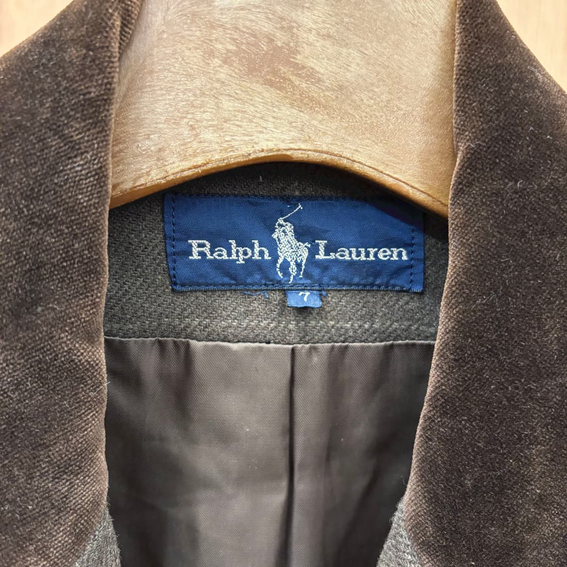 폴로 랄프로렌 체크 테일러드 자켓 싱글 버튼 벨벳 배색 디테일 브라운 상품이미지6