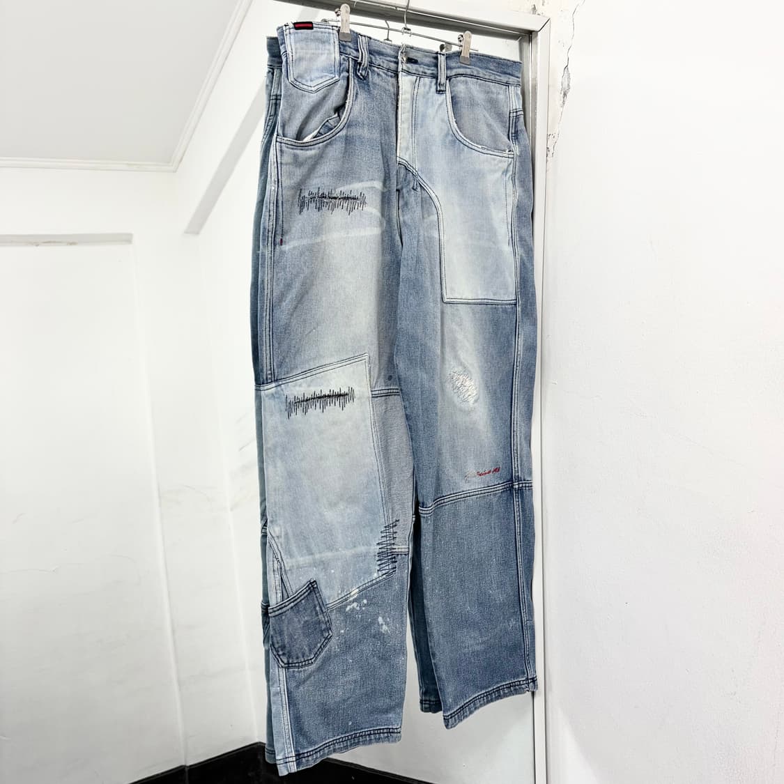 후부 패치워크 와이드 데님 팬츠 상품이미지4