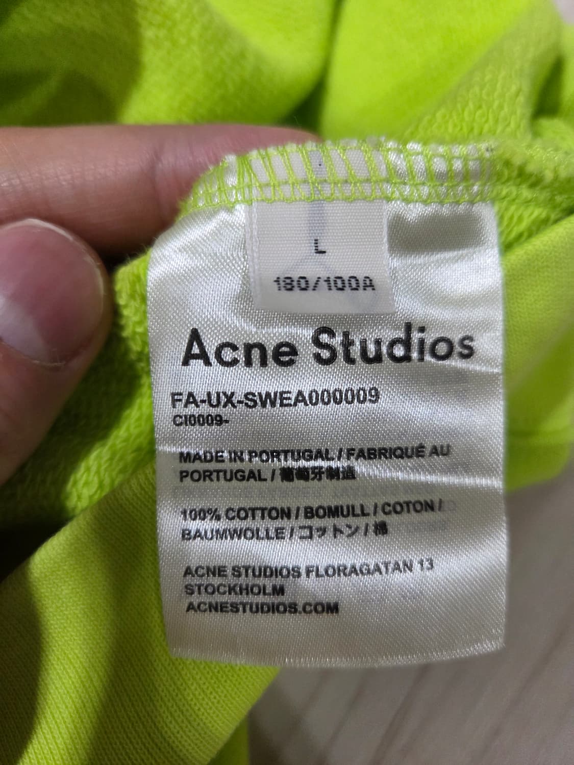 아크네 스튜디오 페리스 페이스 후드 티셔츠 라임그린 L 새상품 상품이미지3