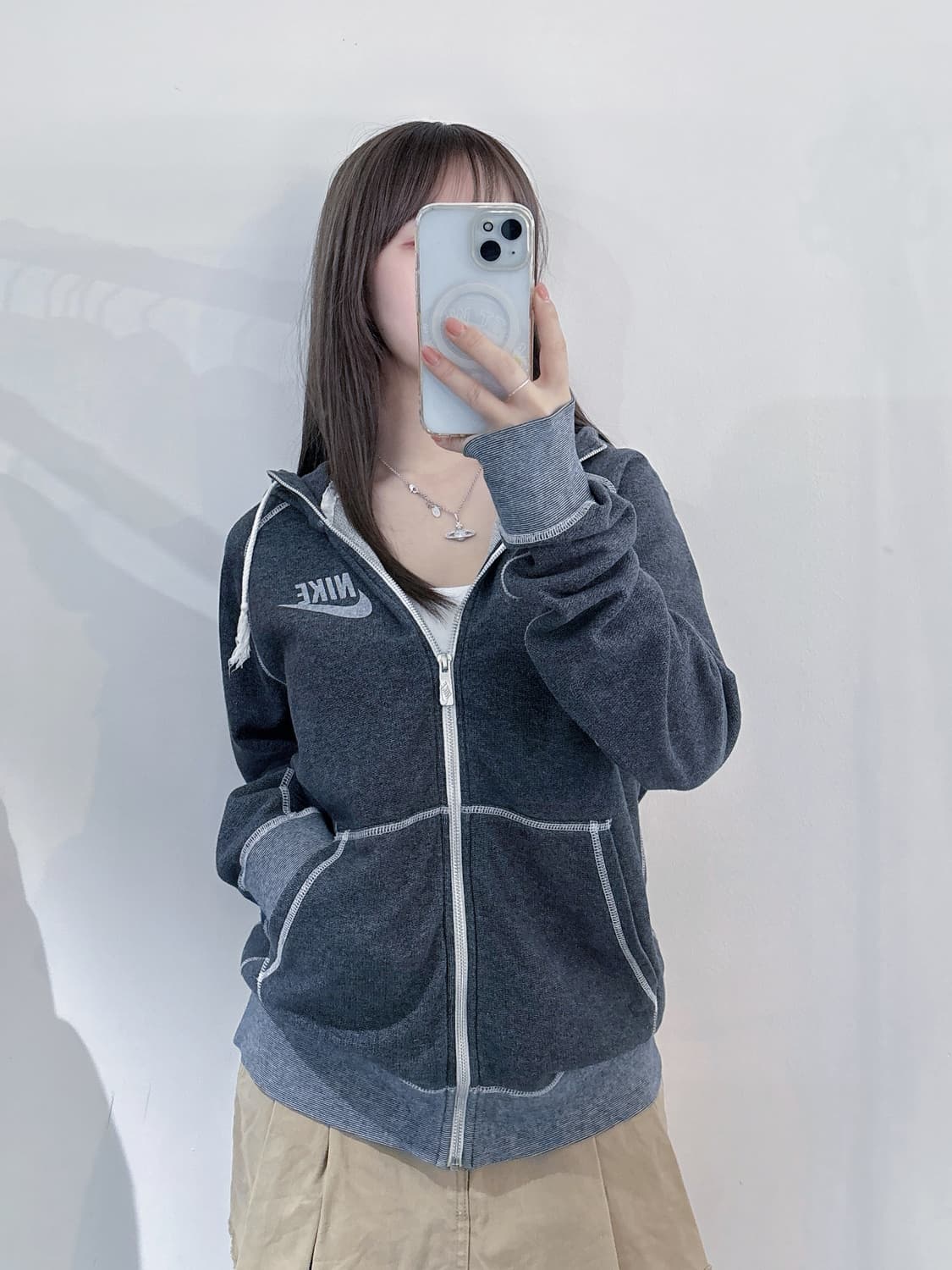 나이키 스티치 디테일 스우시 후드집업 상품이미지1