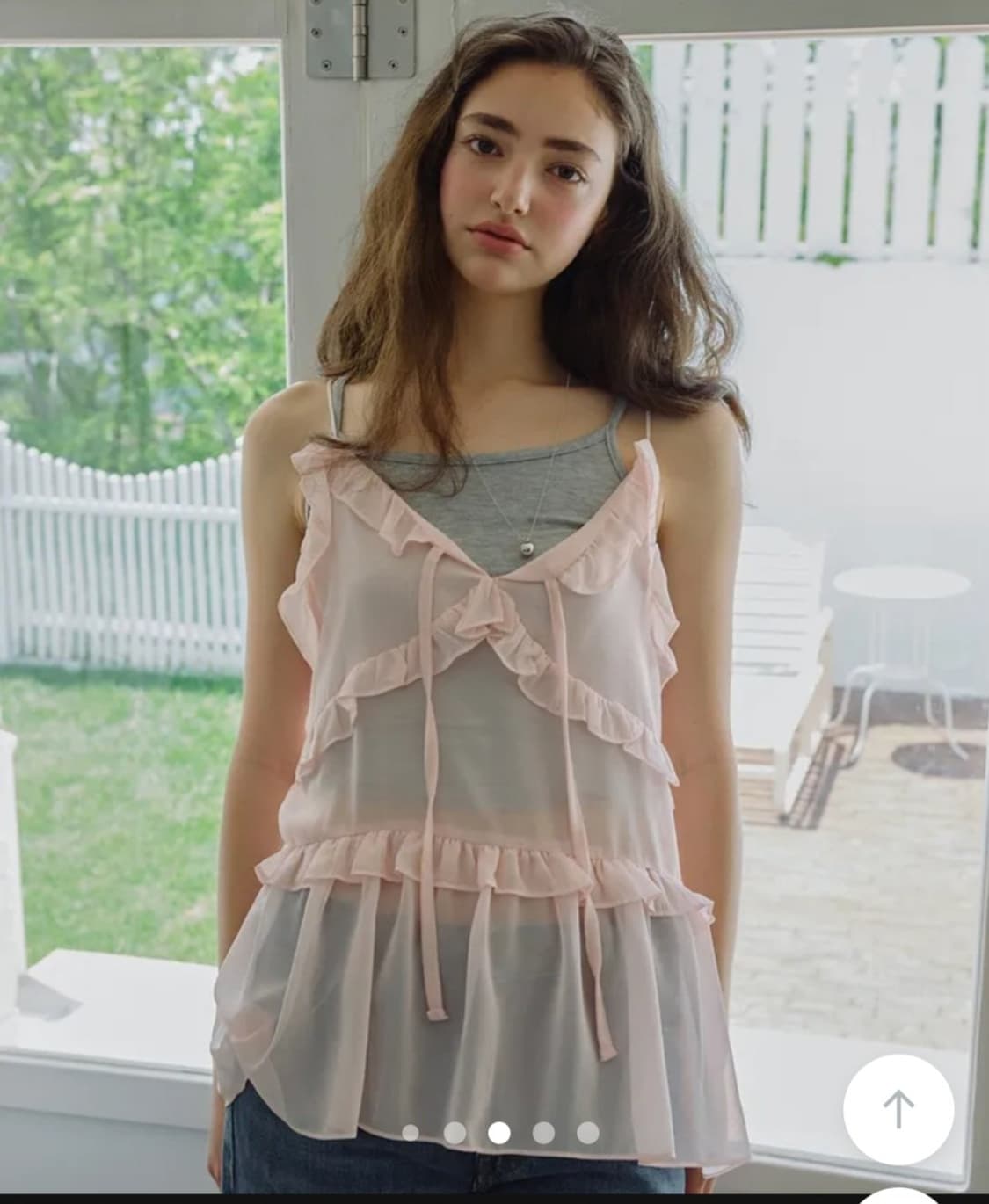 레터프롬문 핑크 프릴 쉬폰 나시 (OS)새상품 상품이미지1
