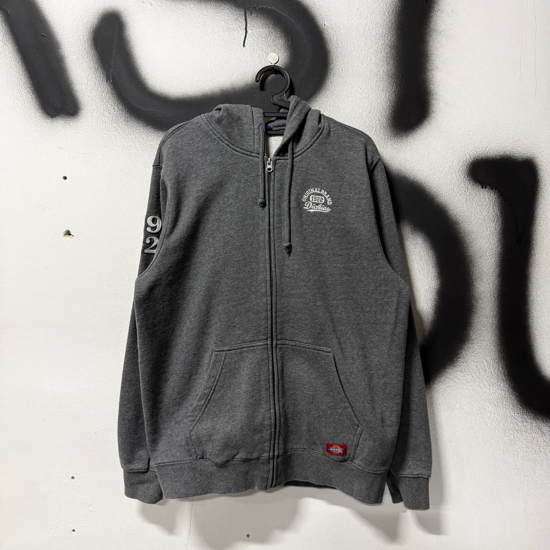 디키즈 빅사이즈 자수 컬리지 로고 패치 디테일 집업 후디 헤더 그레이 상품이미지1