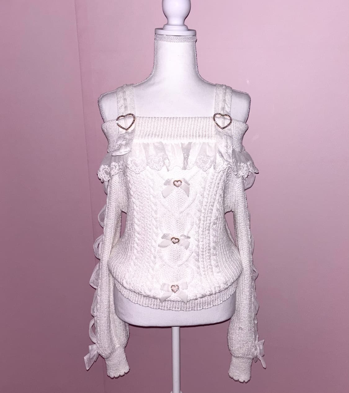 리본 큐빅 오프숄더 니트 양산형 지뢰계 리즈리사깔 달천 상품이미지4