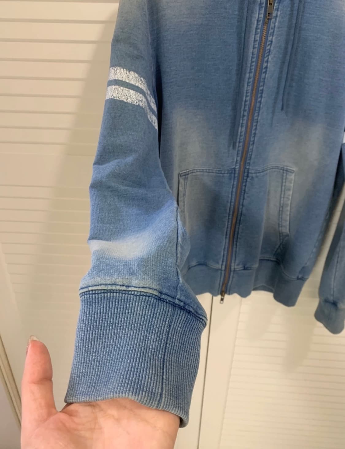 일본구입 스웻데님 래글런 후드집업 워시드블루 후디 후드티 상품이미지5