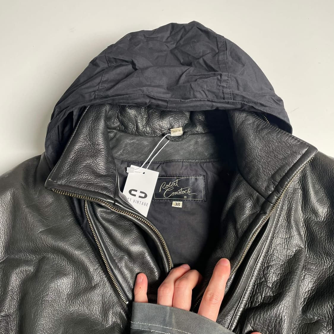 90's robert comstock 소가죽 히든 후드 지퍼 봄버 상품이미지10