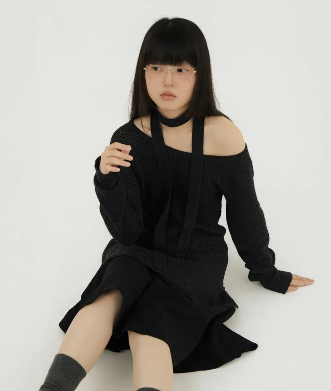 미레코 CABLE RECO KNIT OPS CHARCOAL 상품이미지3