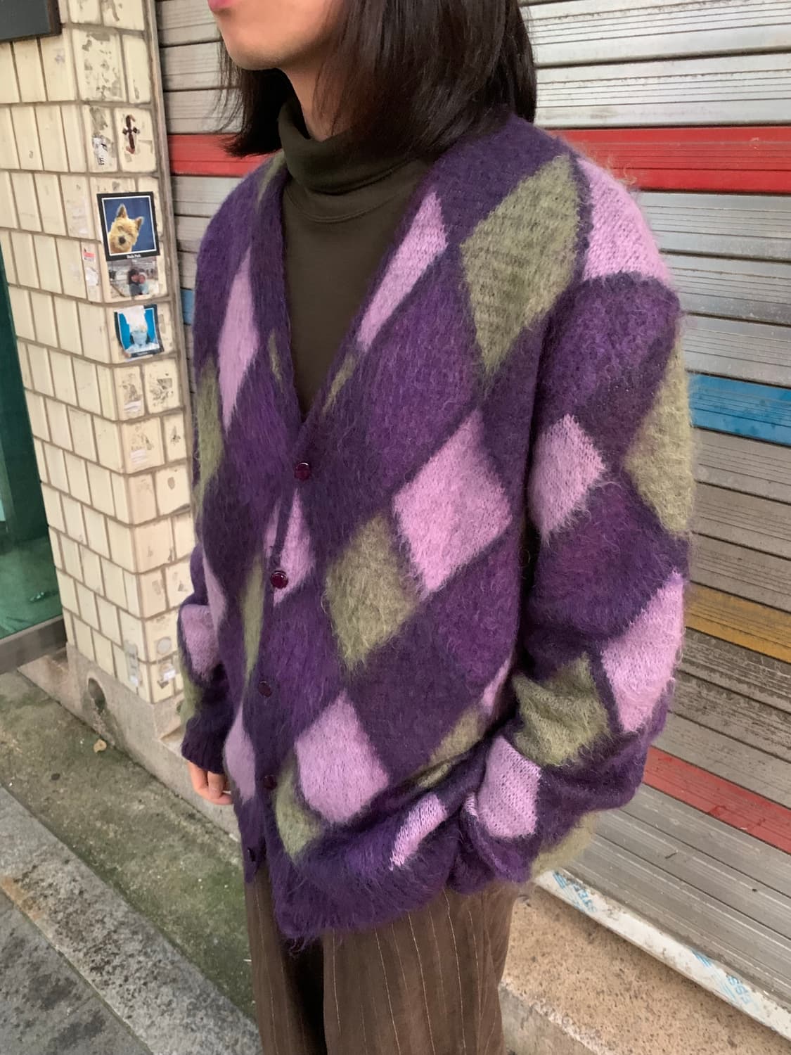 니들스 아가일 패턴 모헤어 가디건 상품이미지4