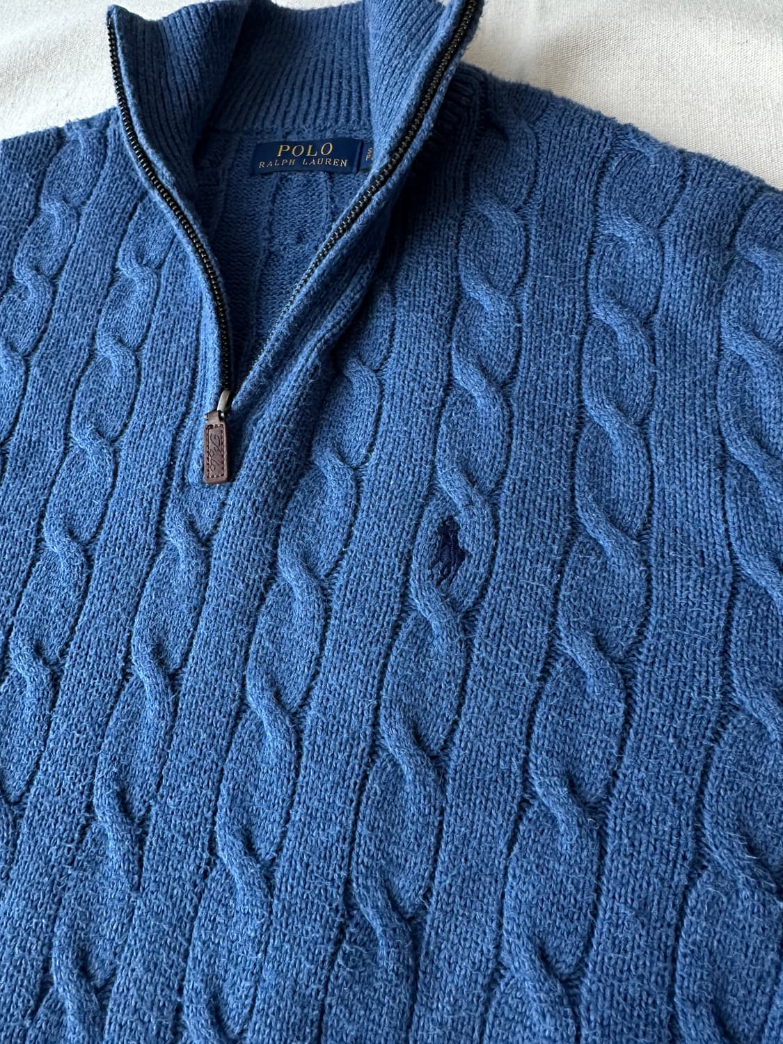 폴로 반집업 케이블 니트 스카이블루 S 상품이미지2
