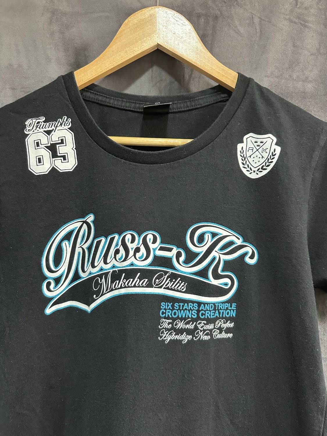러스케이(Russ-K) 빅로고 프린팅 반팔 티셔츠 M 블랙 일본빈티지 상품이미지4